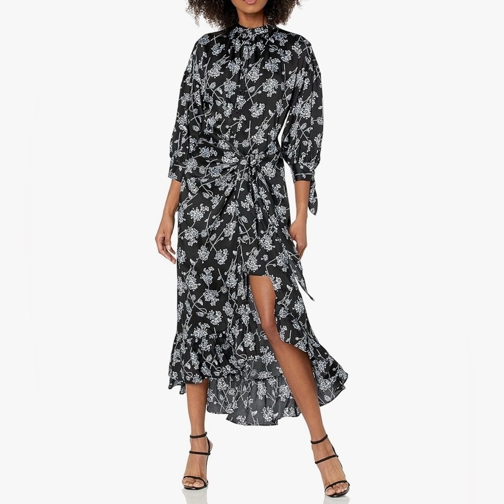 Cinq à Sept Women's Halette Dress Floral Black and White Midi Dress, Size 2